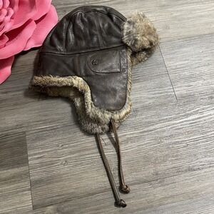 NWT $175 NATHANIEL COLE 1934 Crown Cap Leather Rabbit‎ Fur Trappers Aviator Hat